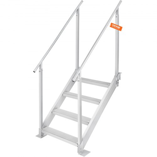 VEVOR Escalera de Muelle Altura Ajustable 75-96 cm Pontón Escalera para Barco 4 Escalones Aleación de Aluminio Carga 226 kg con Pasamanos Pedales Antideslizantes para Embarque en Barco, Piscina