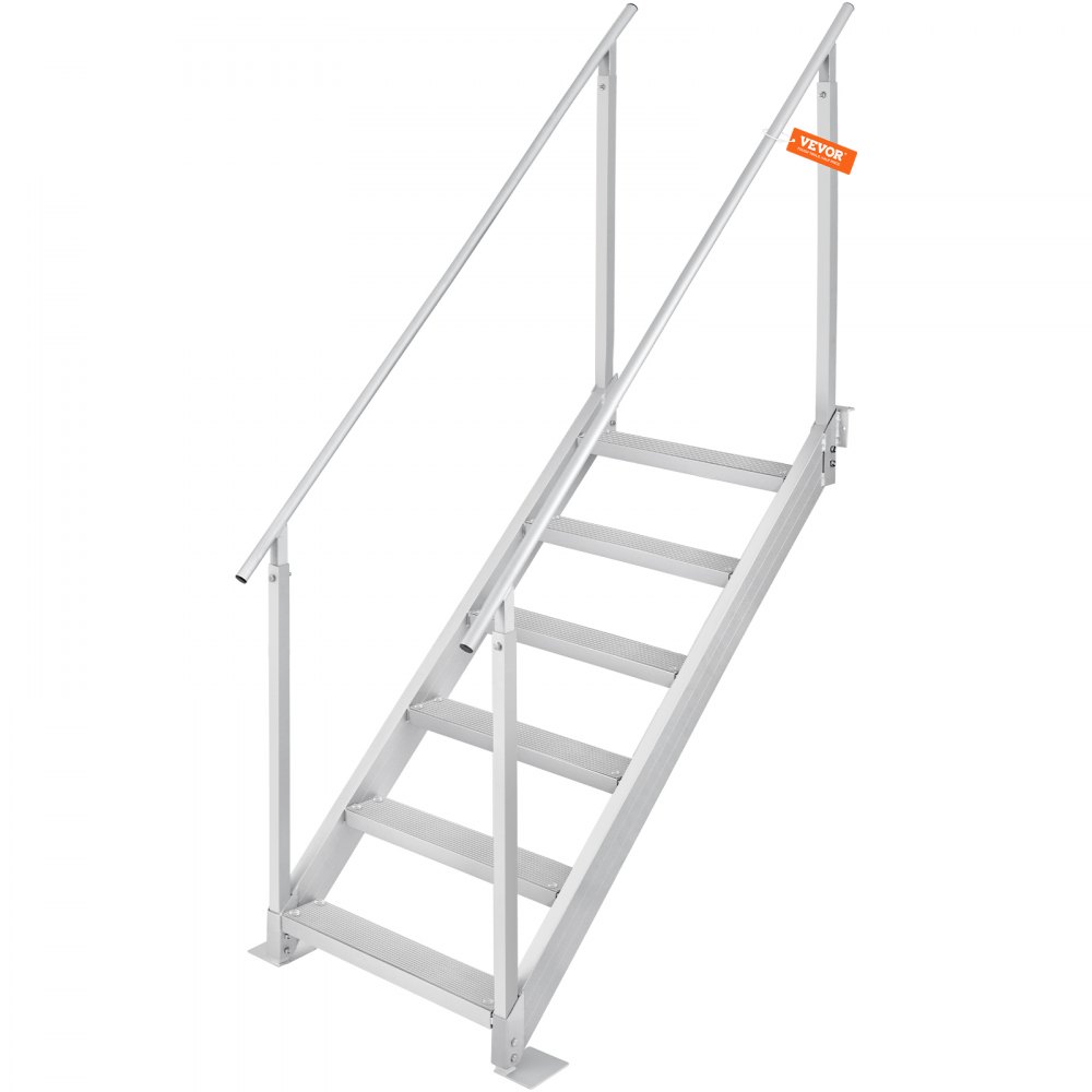 VEVOR Escalera de Muelle Altura Ajustable 109-130 cm Pontón Escalera para Barco 6 Escalones Aleación de Aluminio Carga 226 kg con Pasamanos Alfombrilla de Goma Antideslizante para Embarque Barco Pisci