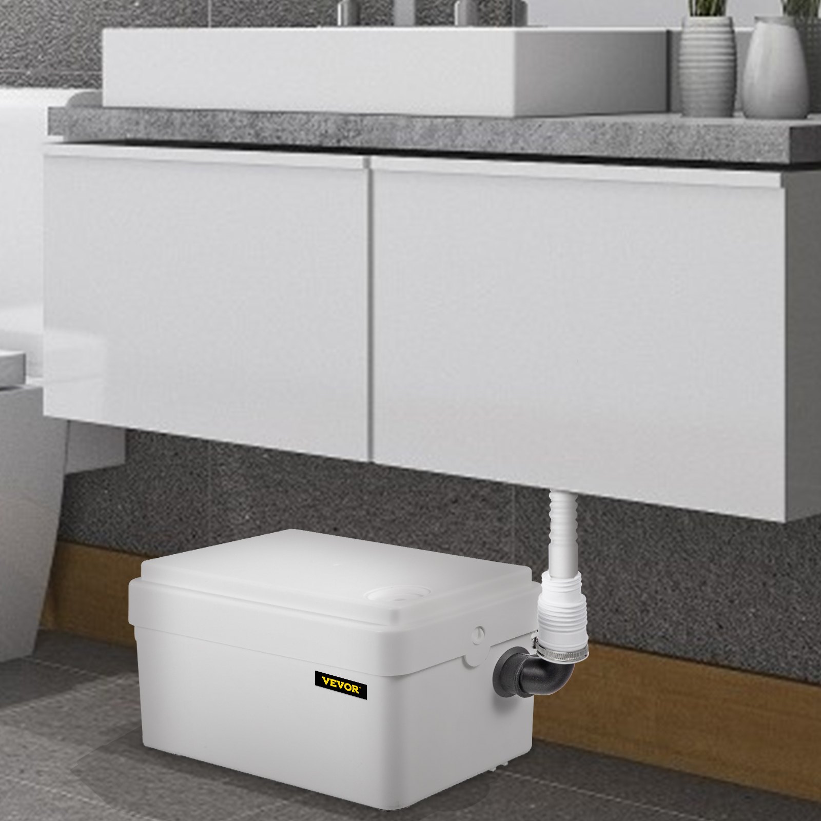 VEVOR Triturador Sanitario 250W Trituradora Sanitaria de Agua Residual 80L/min Inodoro Triturador 14x6,3x6,3" 2 Entradas (1 Cara) en Sótanos Lofts Cocinas Baños Lavabos Duchas para Eliminación de Agua