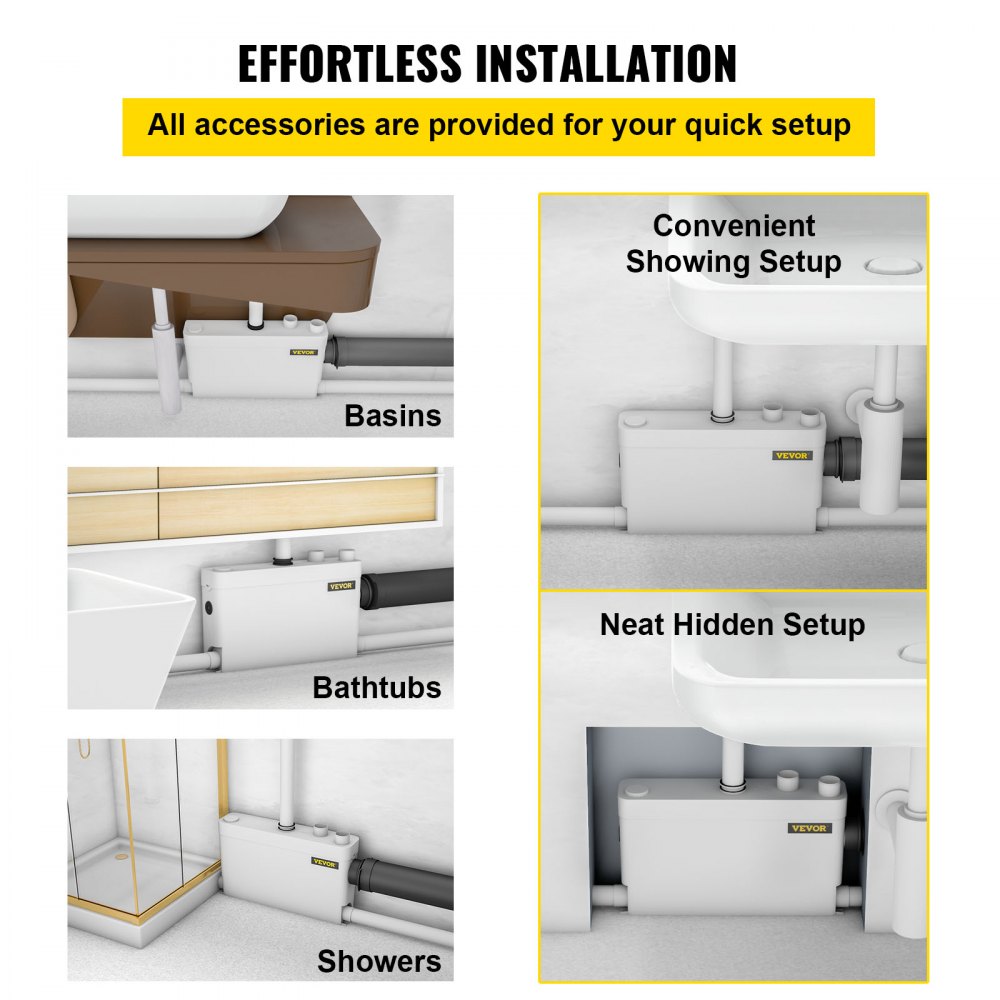 VEVOR Triturador Sanitario 400W Trituradora Sanitaria de Agua Residual 100L/min Inodoro Triturador 18,5x5x12" 5 Entradas (1 Cara) en Sótanos Lofts Cocinas Baños Lavabos Duchas para Eliminación de Agua