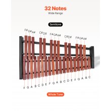 VEVOR Xilófono Glockenspiel 32 Notas, Instrumento de Percusión Profesional de Madera, con Soporte de Altura Ajustable 320–950 mm, 4 Mazos y Bolsa de Transporte, para Principiantes, Amplio Rango