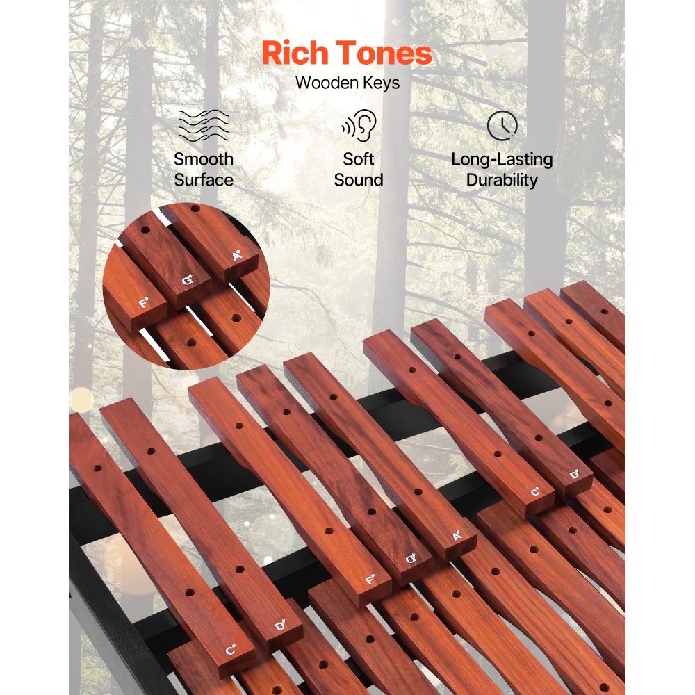 VEVOR Xilófono Glockenspiel de 37 Notas, Instrumento de Percusión Profesional de Madera, con Soporte de Altura Ajustable, 4 Mazos y Bolsa de Transporte, para Principiantes, C4-C7, Color Marrón