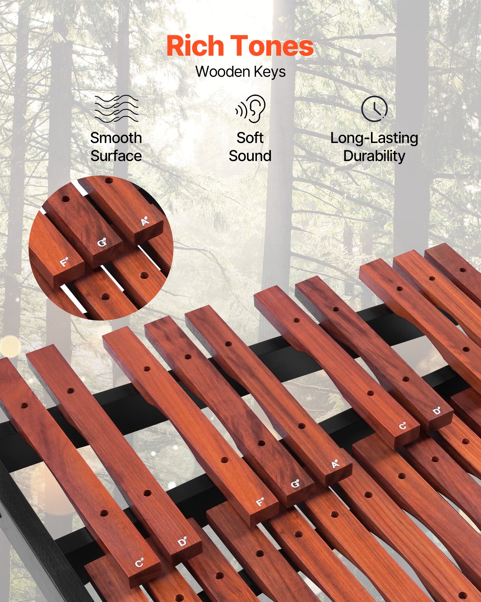 VEVOR Xilófono Glockenspiel de 37 Notas, Instrumento de Percusión Profesional de Madera, con Soporte de Altura Ajustable, 4 Mazos y Bolsa de Transporte, para Principiantes, C4-C7, Color Marrón