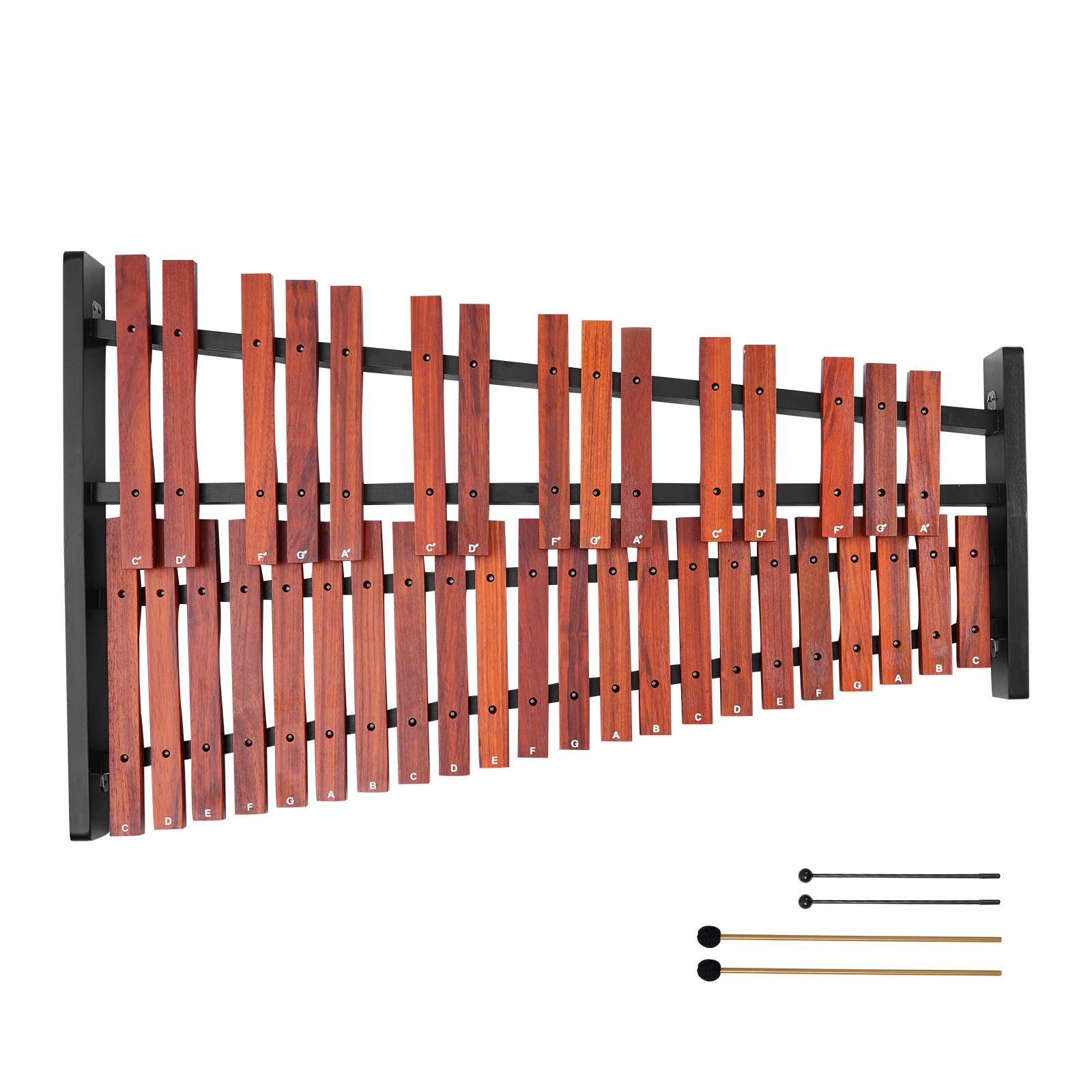 VEVOR Xilófono Glockenspiel de 37 Notas, Instrumento de Percusión Profesional de Madera, con Soporte de Altura Ajustable, 4 Mazos y Bolsa de Transporte, para Principiantes, C4-C7, Color Marrón