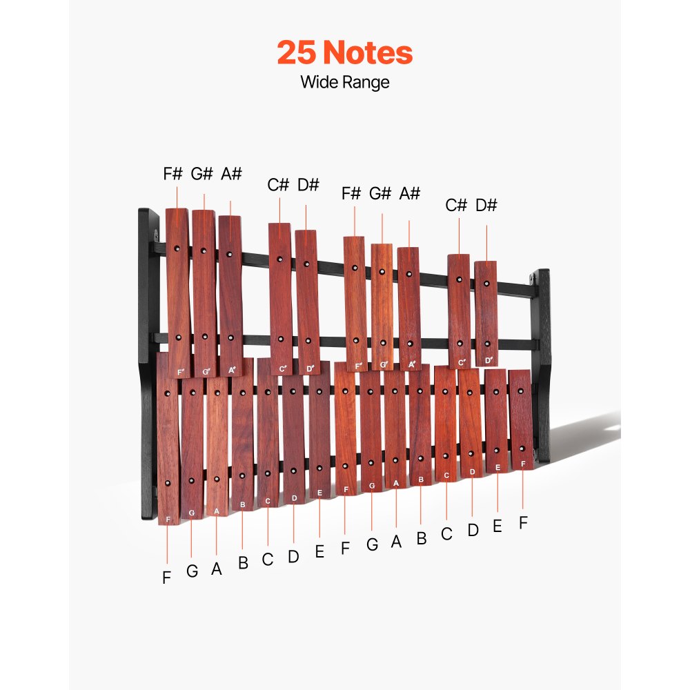 VEVOR Xilófono Glockenspiel 25 Notas, Instrumento de Percusión Profesional de Madera, con 4 Mazos y Bolsa de Transporte, para Aprender Música, Practicar e Interpretar Canciones Pop, Amplio Rango
