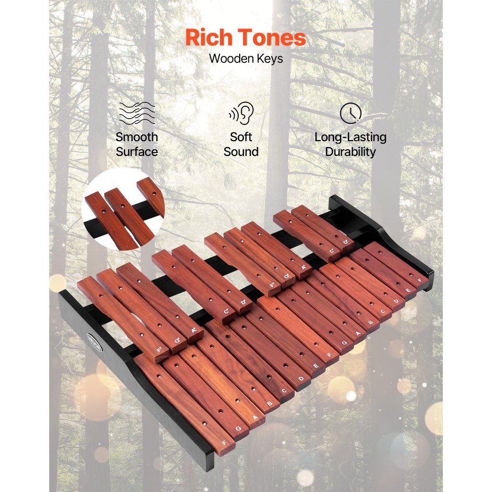 VEVOR Xilófono Glockenspiel 25 Notas, Instrumento de Percusión Profesional de Madera, con 4 Mazos y Bolsa de Transporte, para Aprender Música, Practicar e Interpretar Canciones Pop, Amplio Rango
