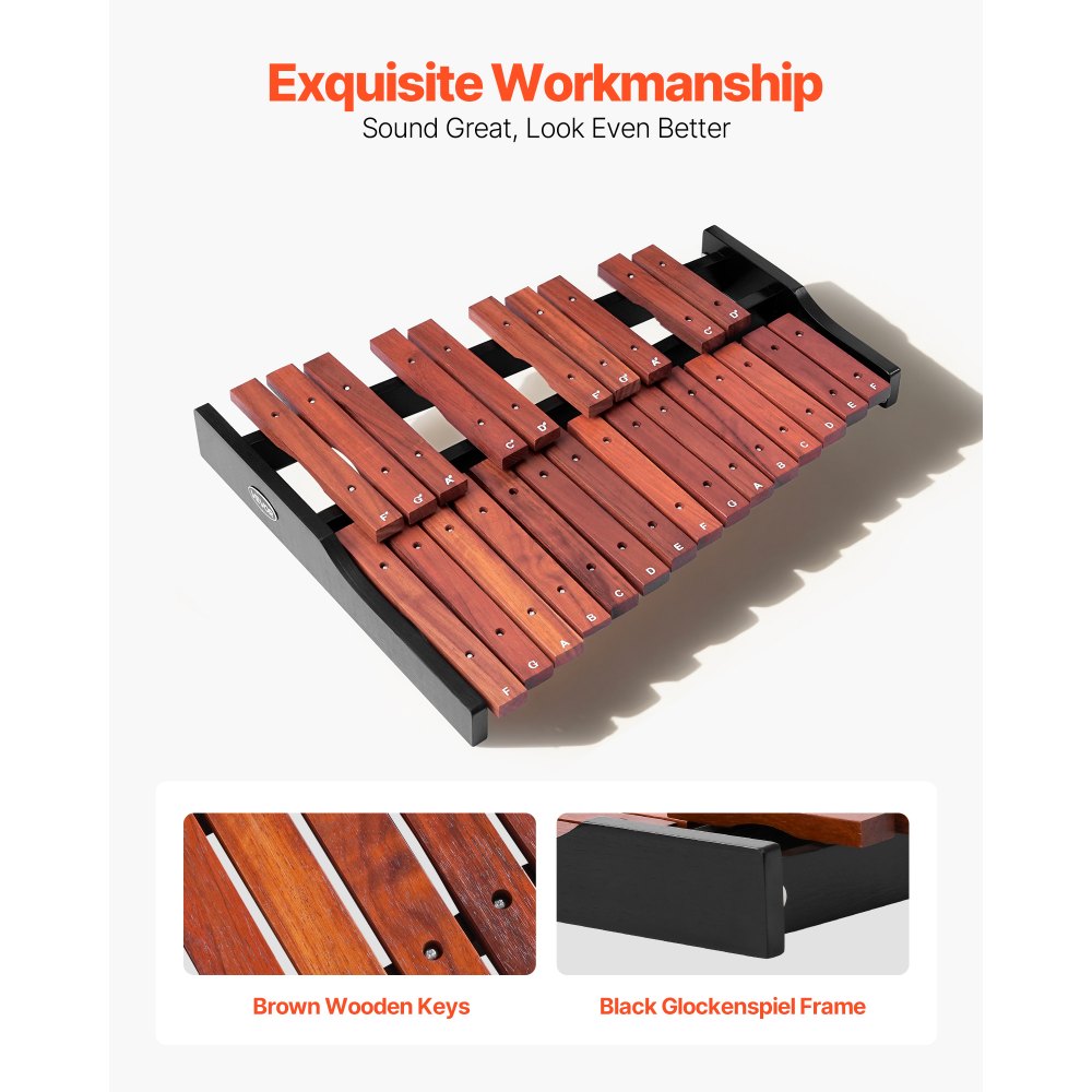 VEVOR Xilófono Glockenspiel 25 Notas, Instrumento de Percusión Profesional de Madera, con 4 Mazos y Bolsa de Transporte, para Aprender Música, Practicar e Interpretar Canciones Pop, Amplio Rango