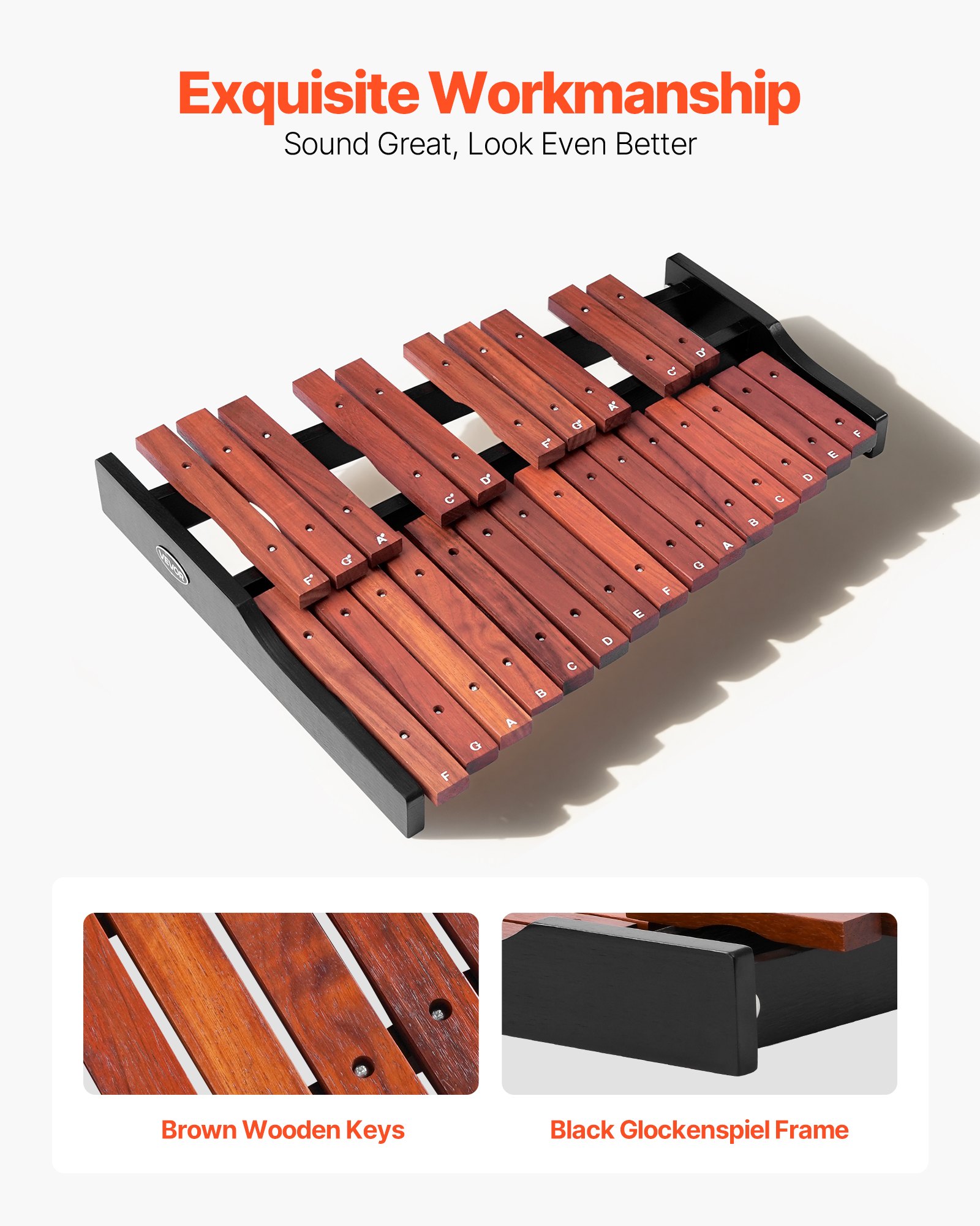 VEVOR Xilófono Glockenspiel 25 Notas, Instrumento de Percusión Profesional de Madera, con 4 Mazos y Bolsa de Transporte, para Aprender Música, Practicar e Interpretar Canciones Pop, Amplio Rango
