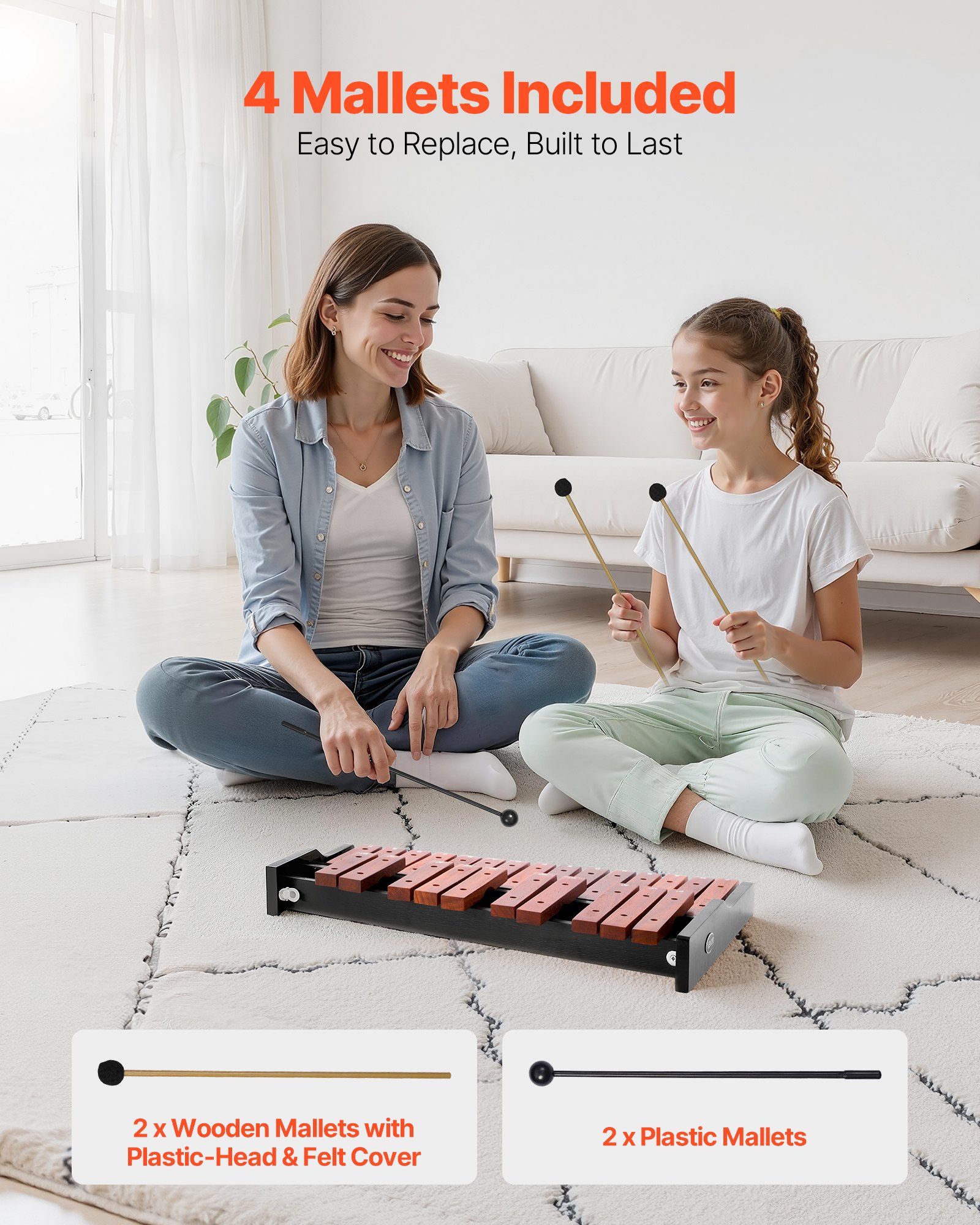 VEVOR Xilófono Glockenspiel 25 Notas, Instrumento de Percusión Profesional de Madera, con 4 Mazos y Bolsa de Transporte, para Aprender Música, Practicar e Interpretar Canciones Pop, Amplio Rango