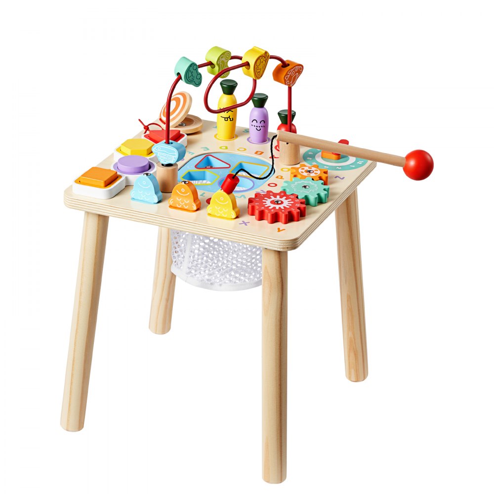VEVOR Mesa de Actividades Montessori 8 en 1, Mesa de Aprendizaje Sensorial de Madera con Xilófono, Engranajes, Motricidad Fina, Juguetes Interactivos de Desarrollo, para Bebé Niños Más de 6 Meses