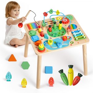 VEVOR Mesa De Actividades Montessori 13 En 1 De Madera – Xilófono, Engranajes, Pesca Y Más – Aprendizaje Sensorial Para Bebés A Partir De 6 Meses