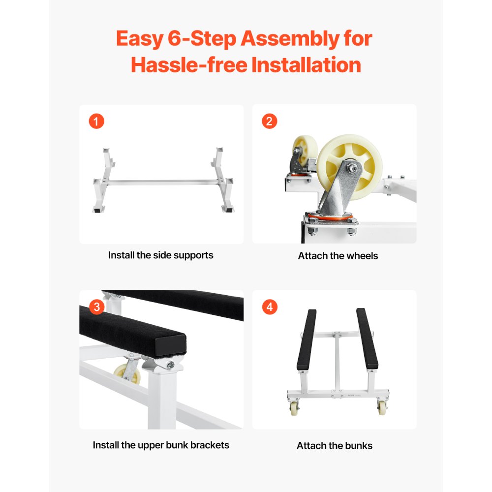 VEVOR Plataforma Rodante para Moto Acuática de 1325 x 850 x 510 mm, Carga de 816 kg, Soporte para Moto de Agua, Carrito PWC con 4 Ruedas y 2 Frenos para Mover Motos de Agua, Kayaks, Lanchas Rápidas