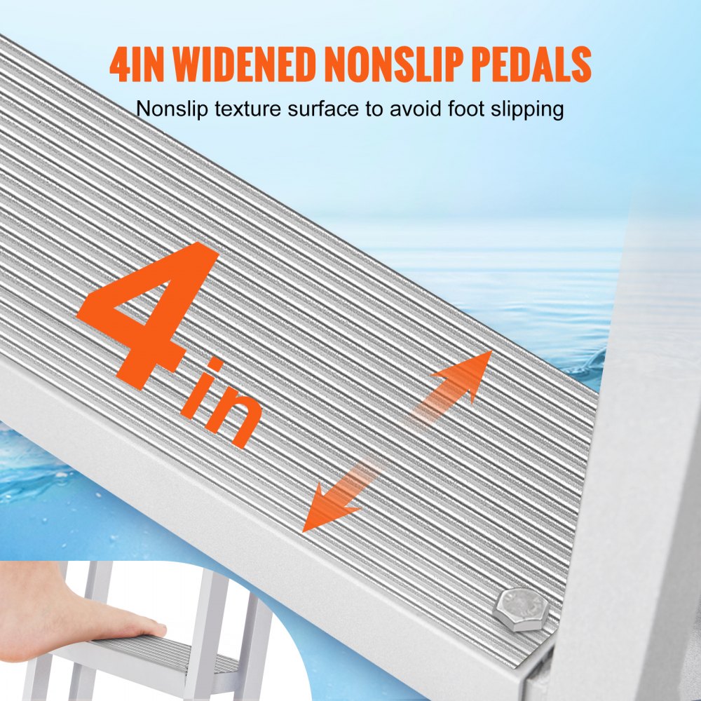 VEVOR Dock Ladder, Foldable, 5 Steps, 158 kg, Aluminum Pontoon Boat Ladder with Wide Step and Non-Slip Rungs, Floating Step Ladder for Boarding Ships/Lakes/Pools/at Sea