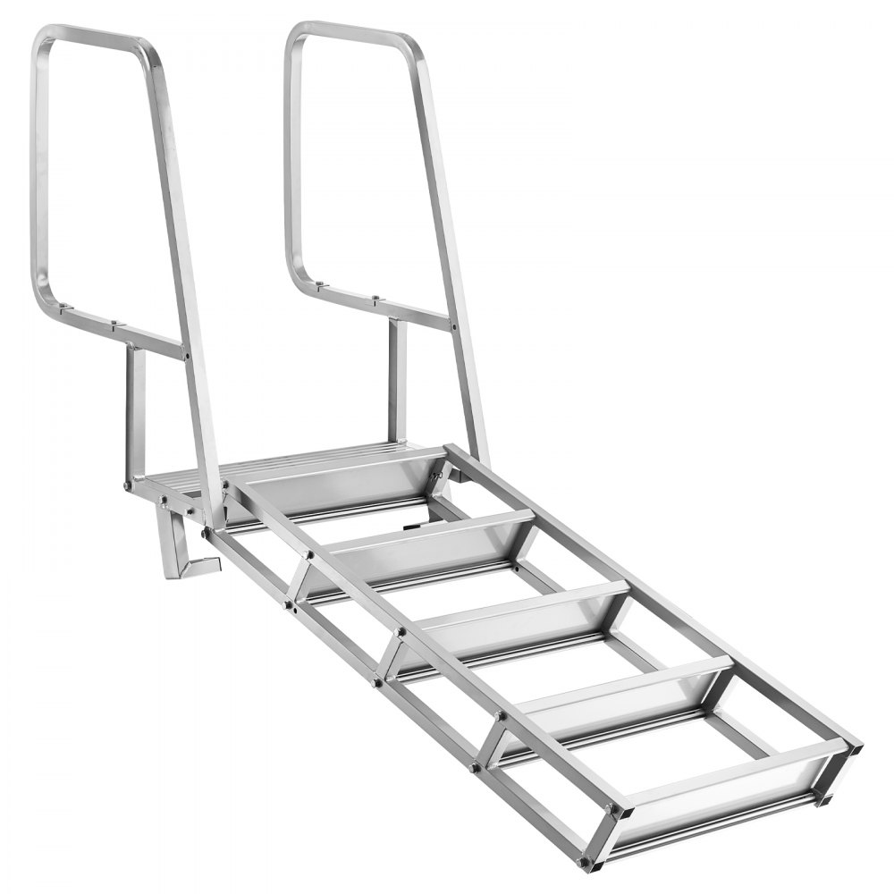 VEVOR Escalera de Muelle de Aluminio con 5 Peldaños Antideslizantes, Escalera de Pontón Abatible con Cuerda, Pasamanos, Capacidad de Carga 159 kg, Uso en Piscinas Barcos Lago Embarcaciones Natación