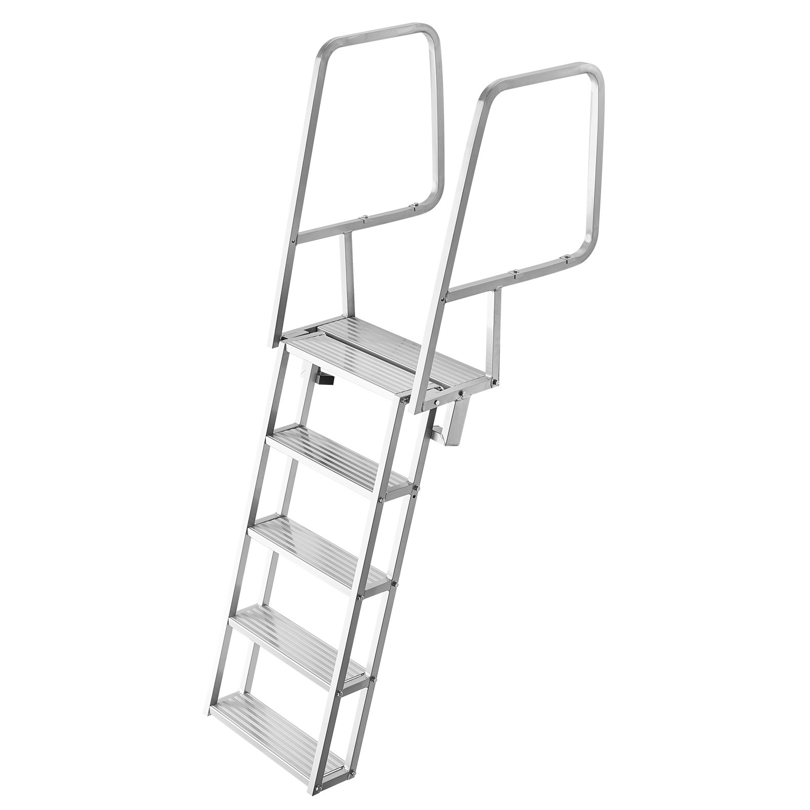 VEVOR Escalera de Muelle de Aluminio con 5 Peldaños Antideslizantes, Escalera de Pontón Abatible con Cuerda, Pasamanos, Capacidad de Carga 159 kg, Uso en Piscinas Barcos Lago Embarcaciones Natación