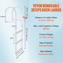 VEVOR Escalera de Muelle 3 Escalones Extraíbles Escalera de Pontón de Aleación de Aluminio Carga de 226 kg Escalón de 78 mm Alfombrilla de Goma Antideslizante para Embarque en Barco, Lago, Piscina