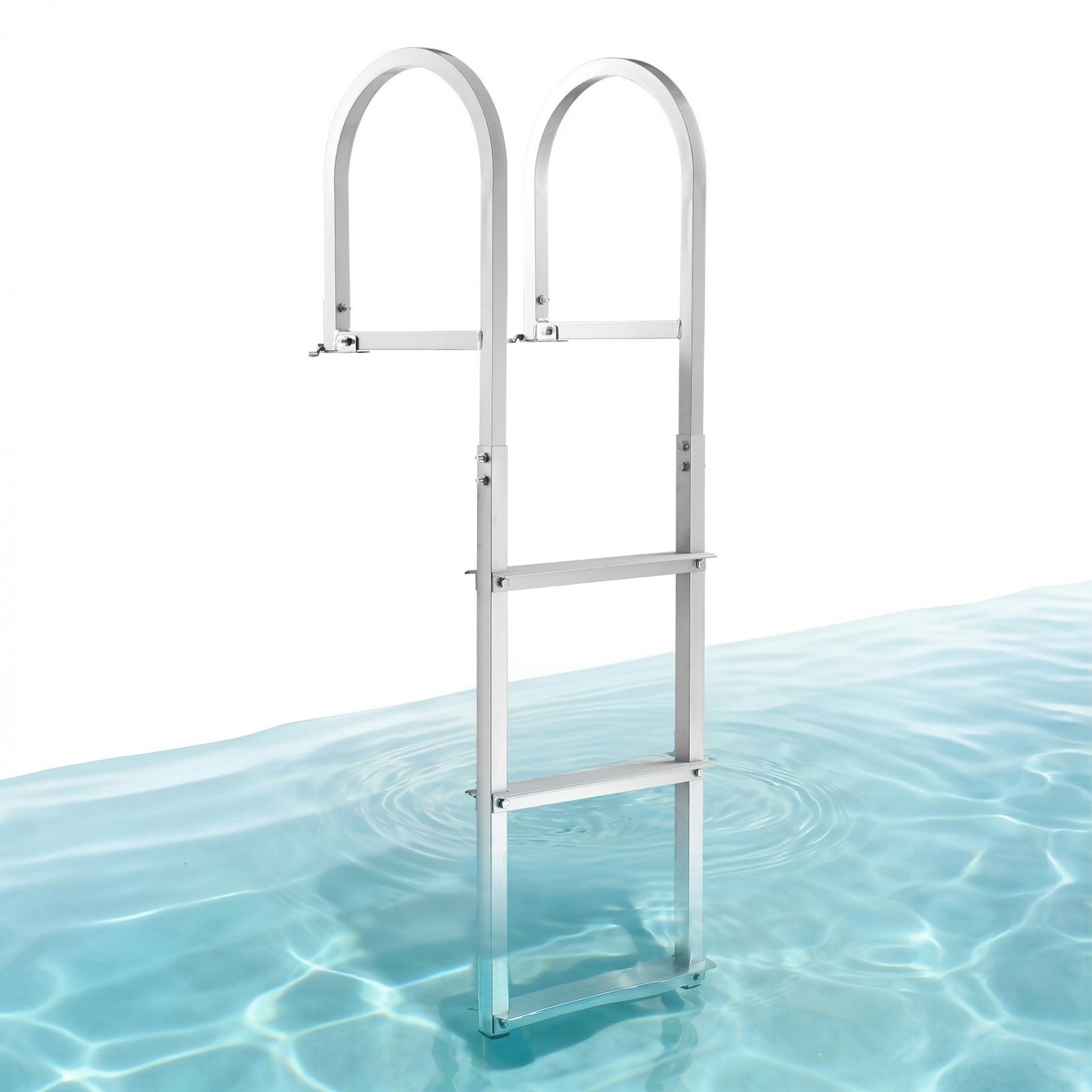 VEVOR Escalera de Muelle 3 Escalones Extraíbles Escalera de Pontón de Aleación de Aluminio Carga de 226 kg Escalón de 78 mm Pedales Antideslizantes para Embarque en Barco, Lago, Piscina