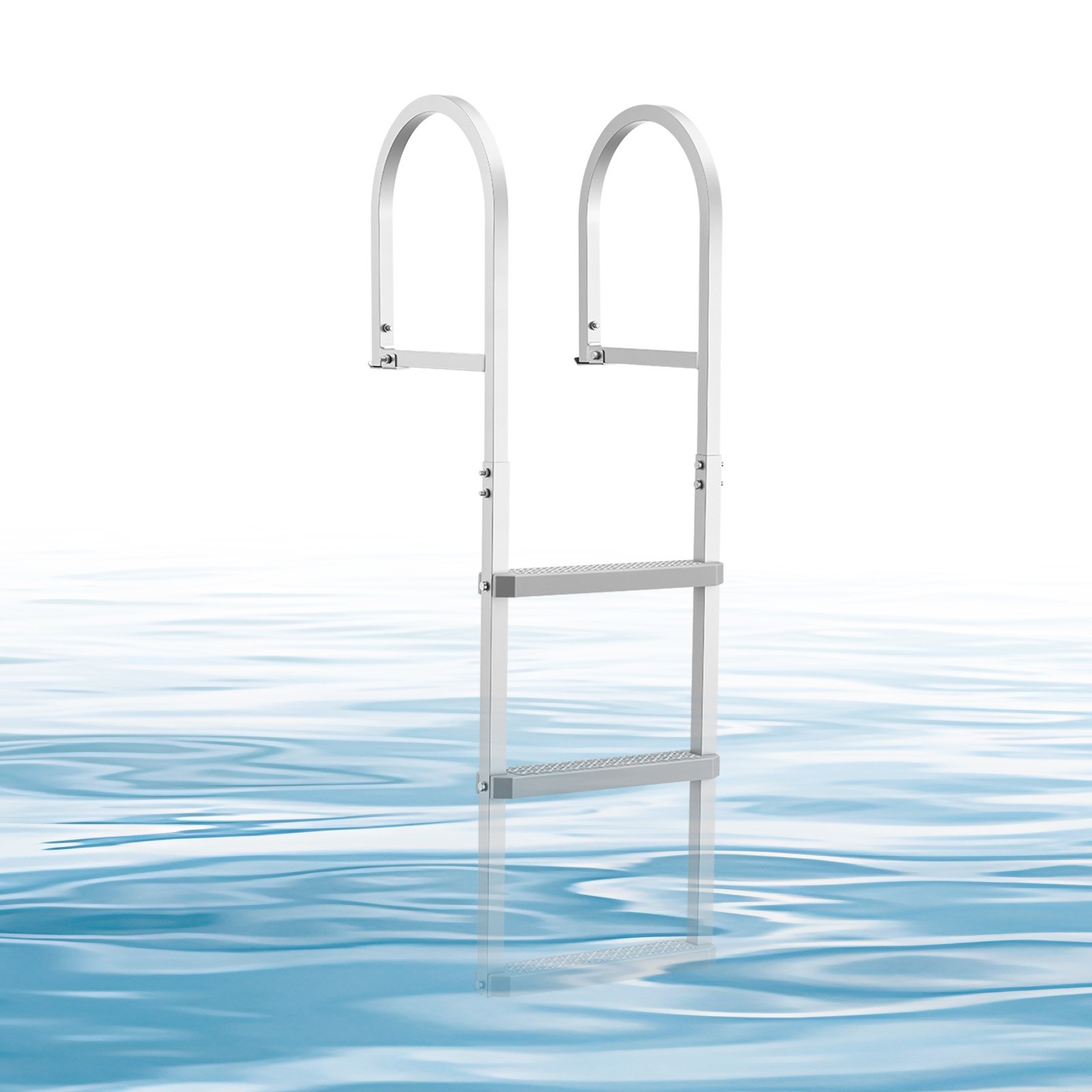 VEVOR Escalera de Muelle de Aleación de Aluminio con 3 Peldaños Antideslizantes de PP, Escalera de Pontón Desmontable con Pasamanos, Soporta 227 kg, Uso en Embarcaciones Piscinas Barcos Natación Lago