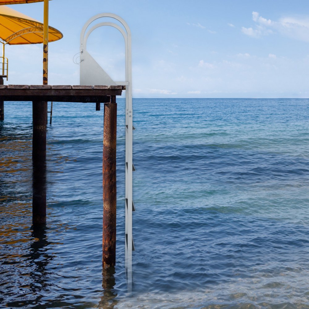 VEVOR Escalera de Muelle de 5 Escalones Carga de 158 kg Escalera de Pontón Escalón de Aleación de Aluminio Alfombrilla de Goma Antideslizante 50,8 mm para Barco, Lago, Piscina, Embarque Marino