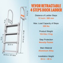 VEVOR Escalera de Muelle de Aluminio para Barcos 1400-1705 mm de 4 Peldaños