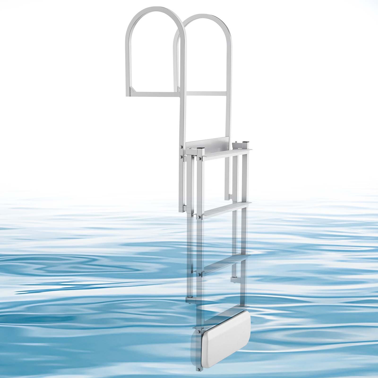 VEVOR Escalera de Muelle Capacidad de 227 kg con 4 Peldaños Antideslizantes, Pasamanos, Escalera Retráctil de Aluminio con Elevación Automática para Pontón Lago Barco Piscina Plataforma de Natación