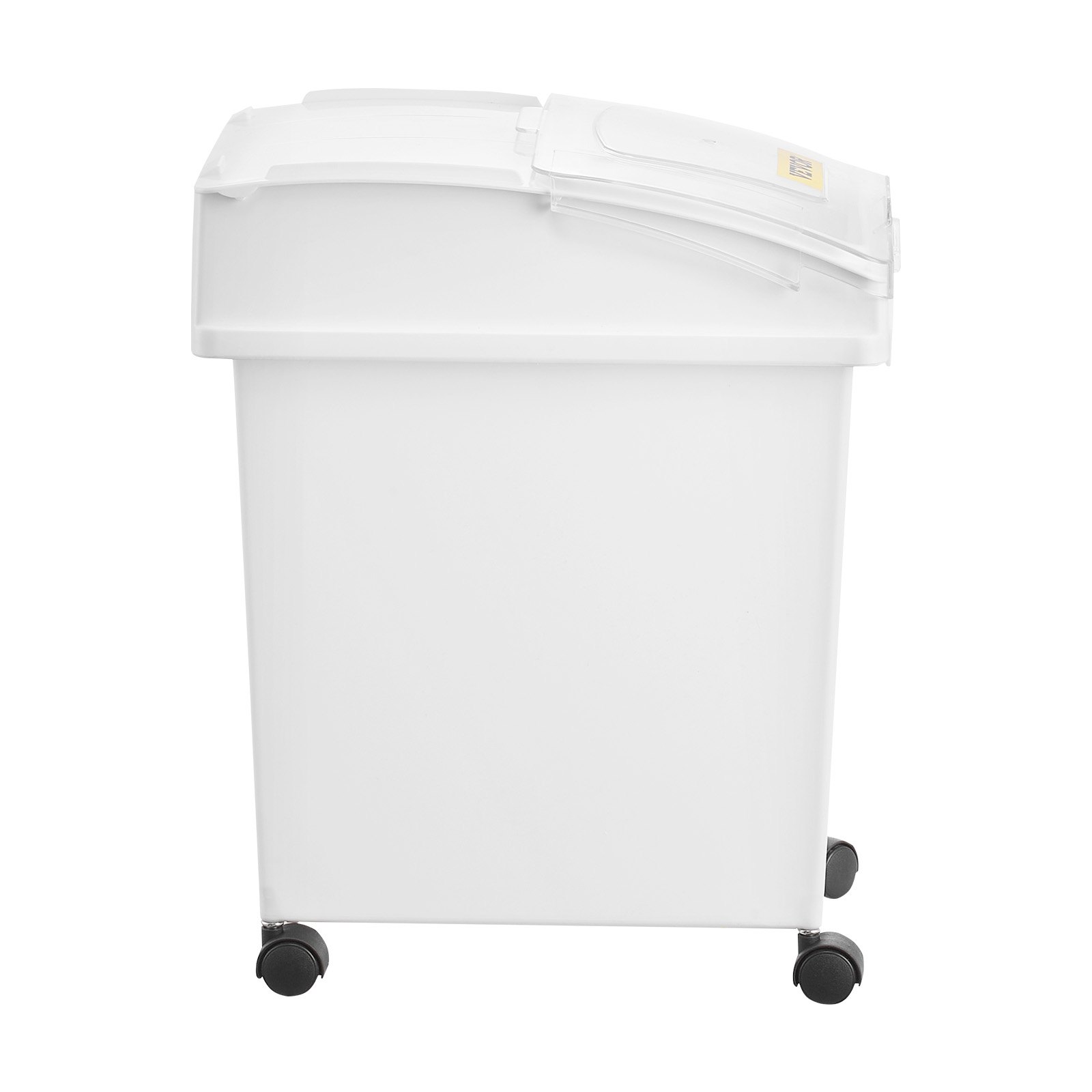 Contenedor de ingredientes VEVOR con tapa transparente y ruedas, ideal para guardar ingredientes en la cocina.