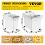 VEVOR Contenedor de Harina de 4 Juegos (25 kg x 2 + 15 kg x 2), Contenedor de Arroz con Tapas y Ruedas Blanco, Contenedor de Almacenamiento de Arroz de Alta Capacidad, Dispensador de Cereales