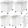 VEVOR Contenedor de Harina de 4 Juegos (25 kg x 2 + 15 kg x 2), Contenedor de Arroz con Tapas y Ruedas Blanco, Contenedor de Almacenamiento de Arroz de Alta Capacidad, Dispensador de Cereales