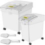 VEVOR Contenedores de Harina de 25 kg y 5 kg, Contenedores de Arroz con Tapas y Ruedas Blanco, Contenedor de Almacenamiento de Arroz de Alta Capacidad, Dispensador de Cereales, Arroz Dispensador