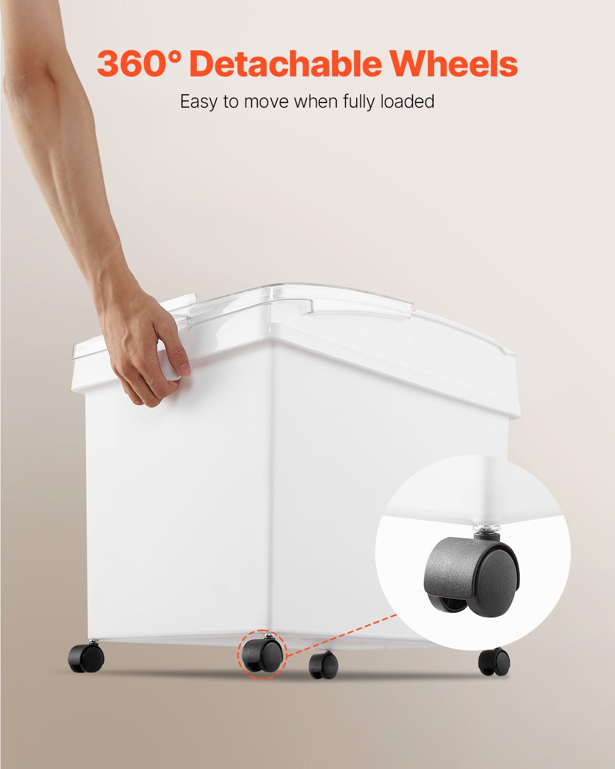 VEVOR Flour and Rice Containers, 25 kg Capacity, 3-Piece Kitchen Storage Boxes, 35.5 x 50 x 45 cm, Triple Storage Containers, 14 x 19.7 x 17.7 inches, White, for Storing Grains and Other Dry Goods