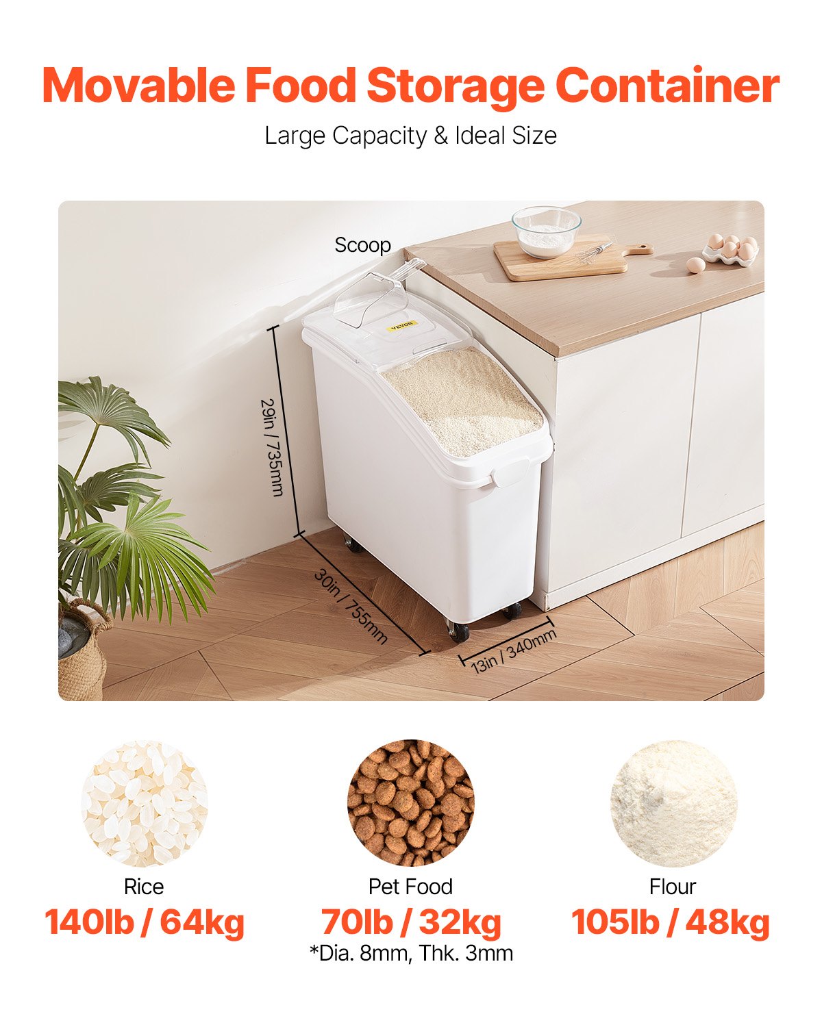 VEVOR Contenedor de Almacenamiento de Ingredientes Contenedor  de Alimentos Contenedor de Arroz 80 L