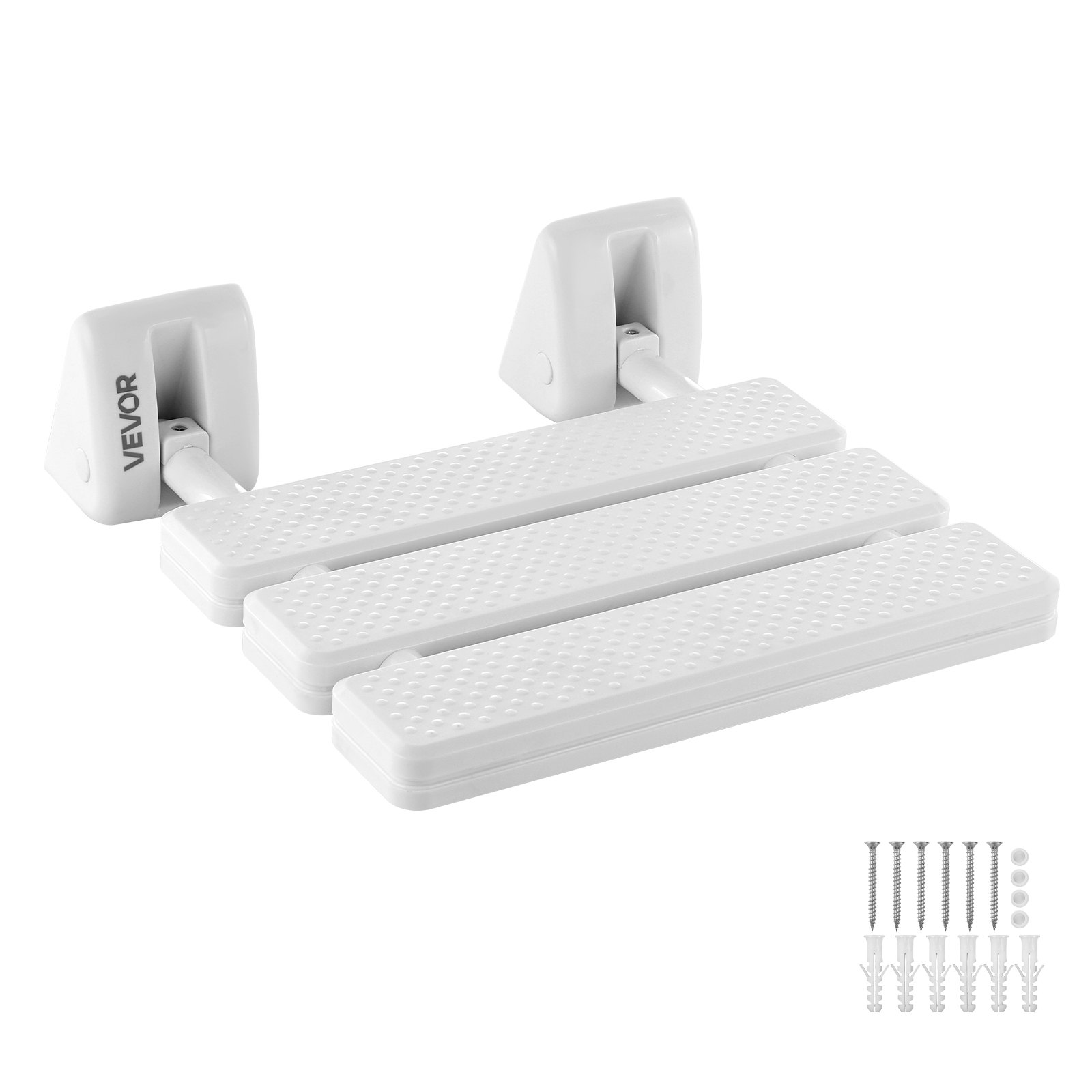 VEVOR Asiento de Ducha Abatible de PP, Silla de Ducha Plegable Montaje en Pared con Marco de Aleación de Aluminio, Taburete de Baño con Capacidad de Carga de 100 kg, para Adultos, Mayores, Blanco