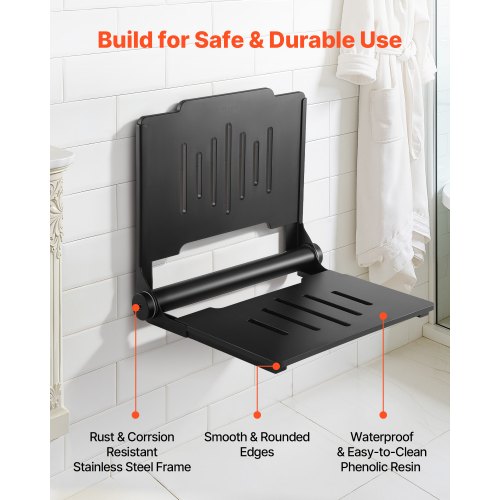 Asiento De Ducha Plegable Para Montaje En Pared, Soporta Hasta 180 Kg, De Aluminio Y Madera Maciza