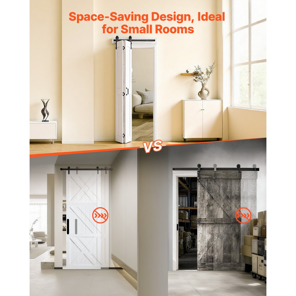 VEVOR Puerta Corredera Plegable, Estilo Granero, Fabricada en MDF, con Kit de Montaje y Diseño de Marco en H que Ahorra Espacio, Ideal para Dormitorio y Salón, Color Blanco, 609 x 2134 x 35 mm