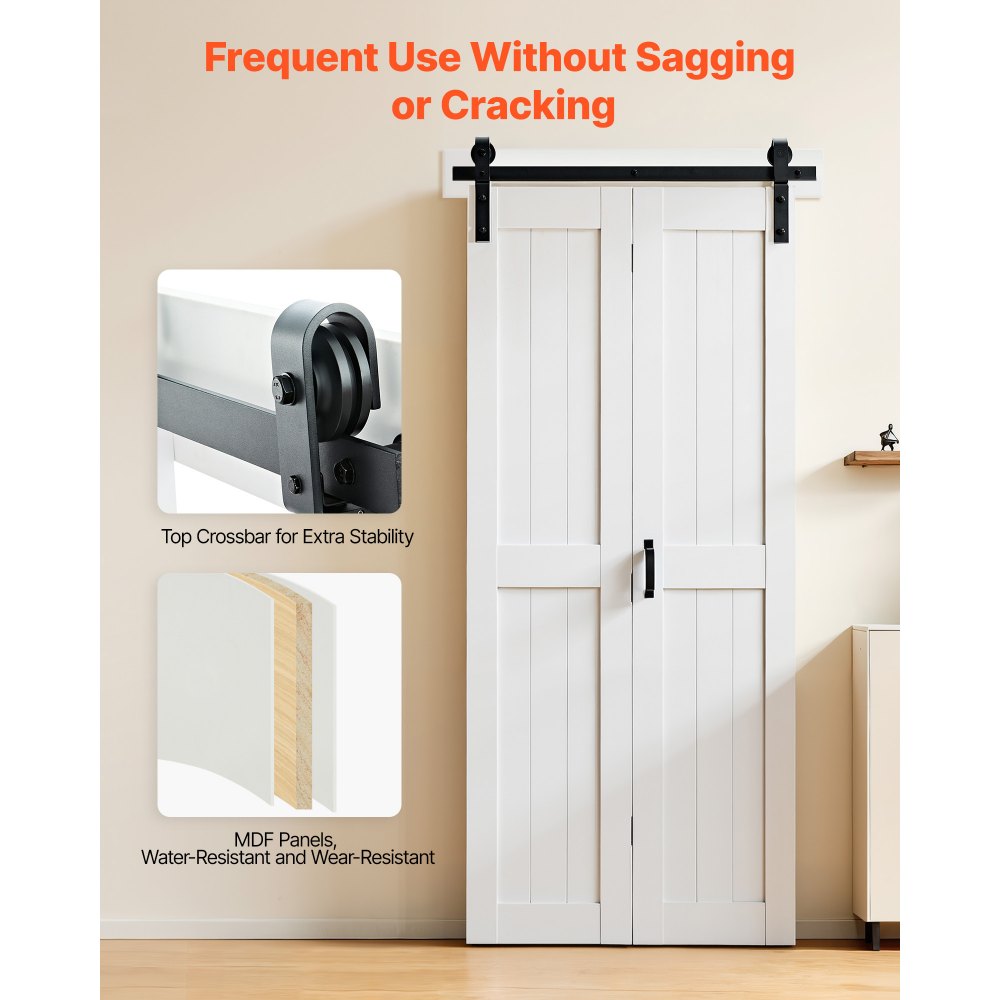 VEVOR Puerta Corredera Plegable, Estilo Granero, Fabricada en MDF, con Kit de Montaje y Diseño de Marco en H que Ahorra Espacio, Ideal para Dormitorio y Salón, Color Blanco, 914 x 2134 x 35 mm
