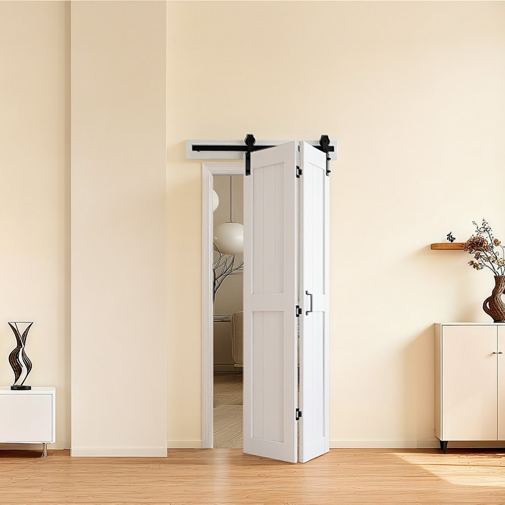 VEVOR Puerta Corredera Plegable, Estilo Granero, Fabricada en MDF, con Kit de Montaje y Diseño de Marco en H que Ahorra Espacio, Ideal para Dormitorio y Salón, Color Blanco, 914 x 2134 x 35 mm