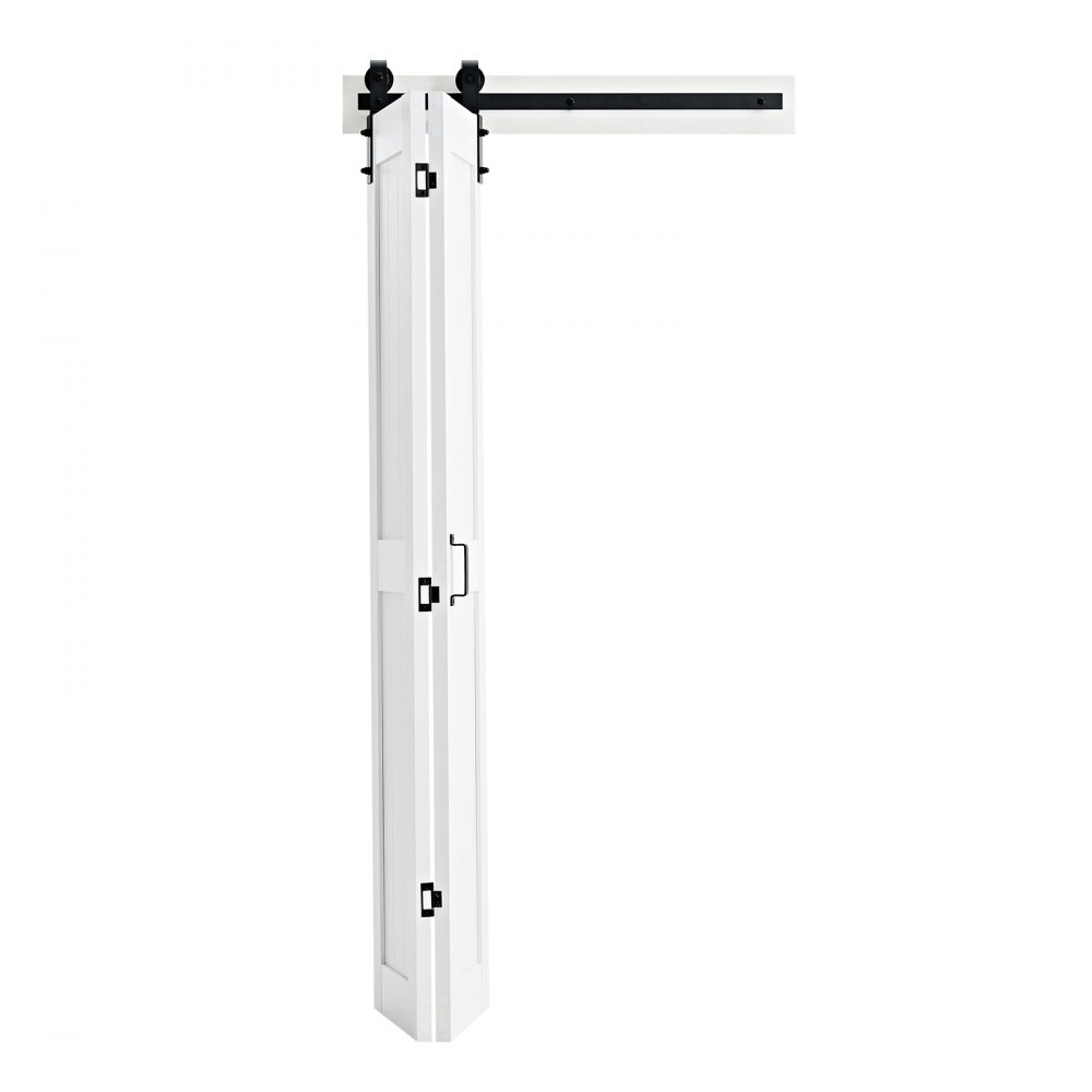 VEVOR Puerta Corredera Plegable, Estilo Granero, Fabricada en MDF, con Kit de Montaje y Diseño de Marco en H que Ahorra Espacio, Ideal para Dormitorio y Salón, Color Blanco, 914 x 2134 x 35 mm