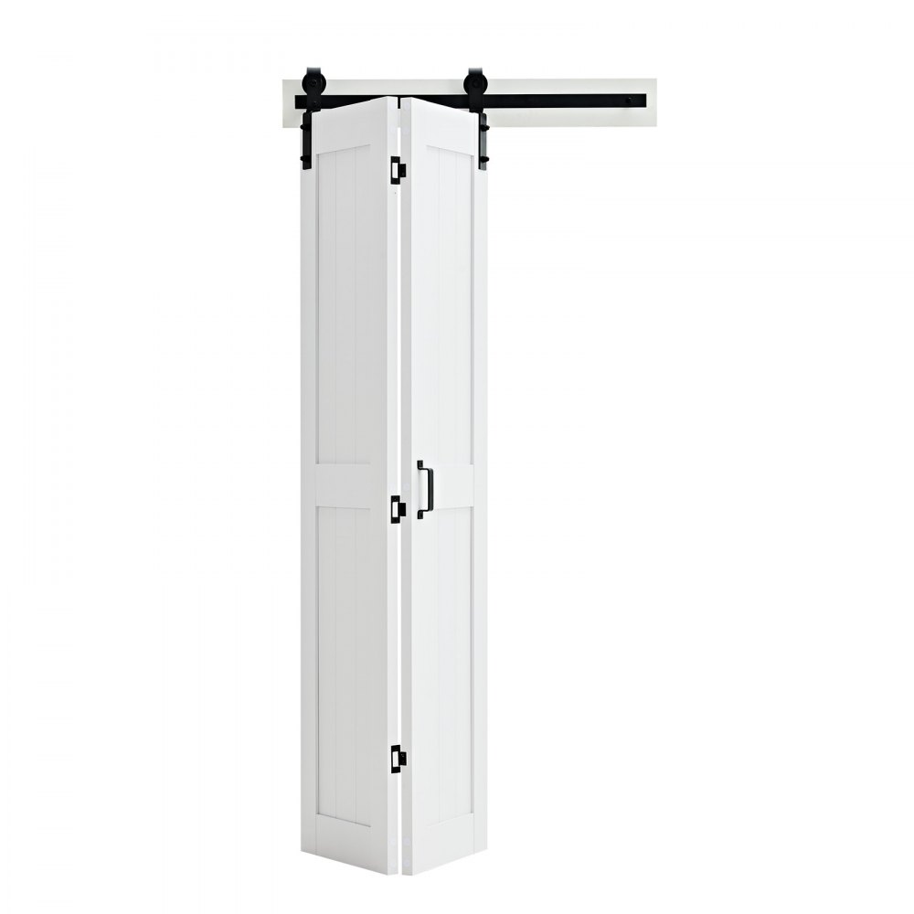 VEVOR Puerta Corredera Plegable, Estilo Granero, Fabricada en MDF, con Kit de Montaje y Diseño de Marco en H que Ahorra Espacio, Ideal para Dormitorio y Salón, Color Blanco, 914 x 2134 x 35 mm