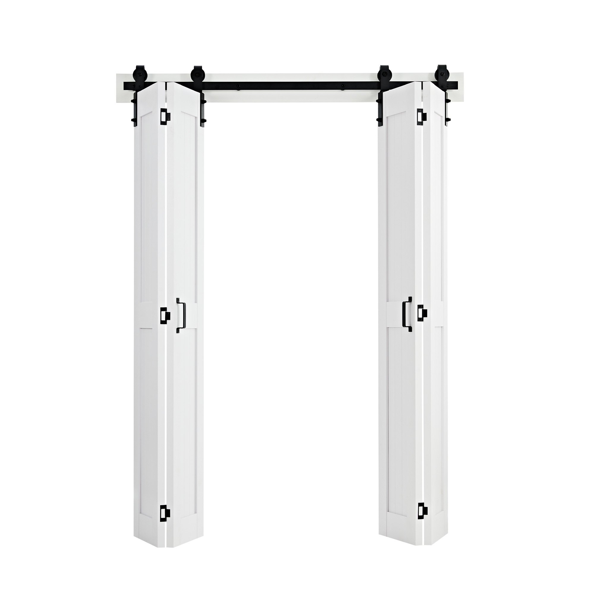 VEVOR Puerta Corredera Plegable de Estilo Granero, de MDF, con Kit de Montaje, Diseño de Marco en H Compacto y Paneles Premontados, Ideal para Dormitorio y Salón, Blanco, 1219 x 2134 x 35 mm