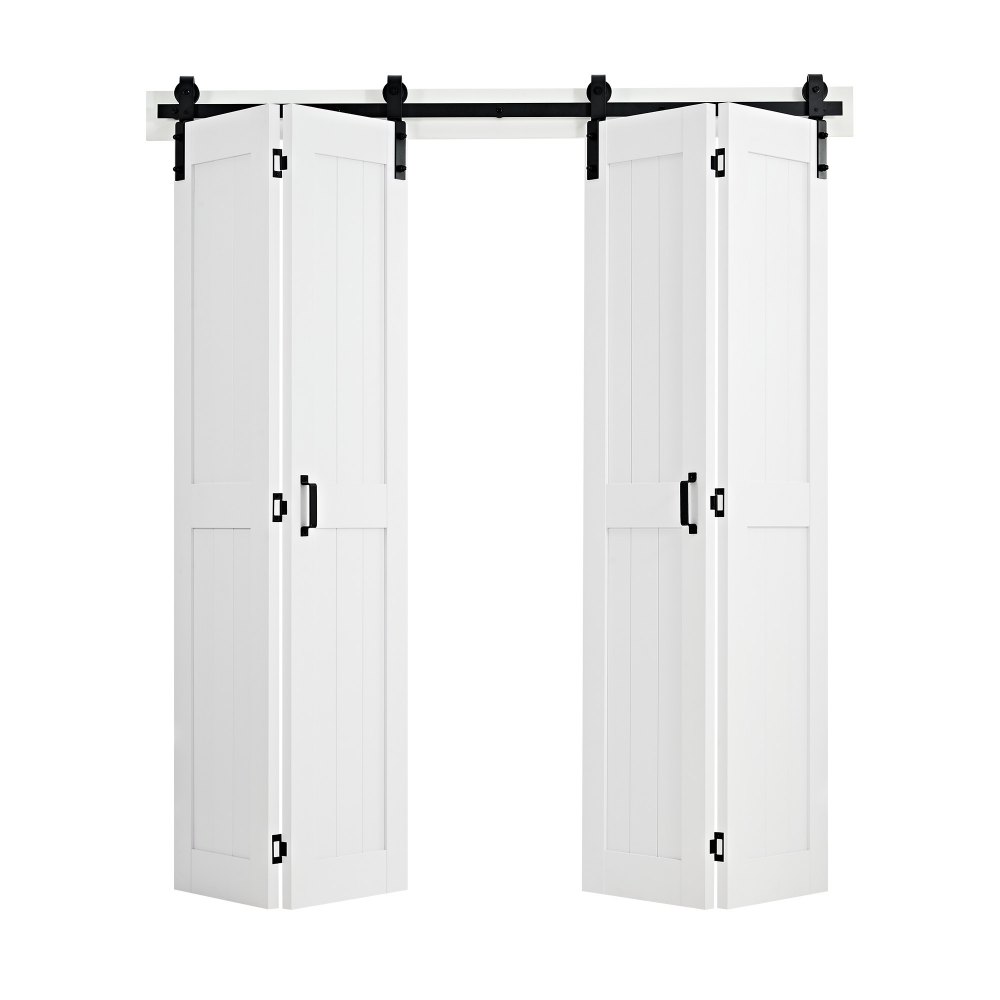 VEVOR Puerta Corredera Plegable, Estilo Granero, Fabricada en MDF, con Kit de Montaje, Diseño de Marco en H Compacto y Paneles Premontados, Apto para Dormitorio y Salón, Blanco, 1829 x 2134 x 35 mm