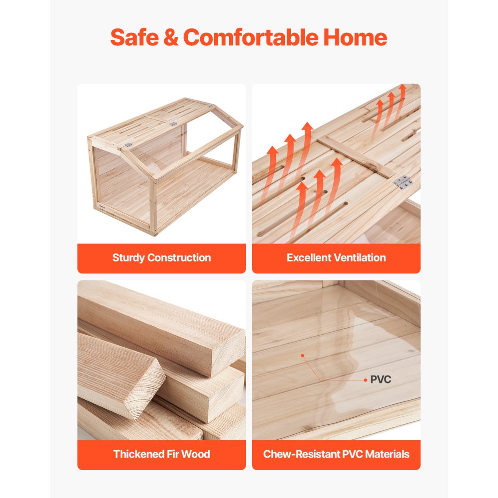 VEVOR Jaula de Madera para Hámster 102x51x51 cm con Visión de 270° Jaula Ventilada para Animales Pequeños con Parte Superior Jaula Casa Portátil para Ratones, Ratas, Roedores, Conejillos de Indias