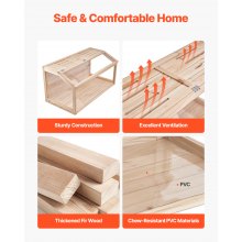 VEVOR Jaula de Madera para Hámster 102x51x51 cm para Roedores, Animales Pequeños