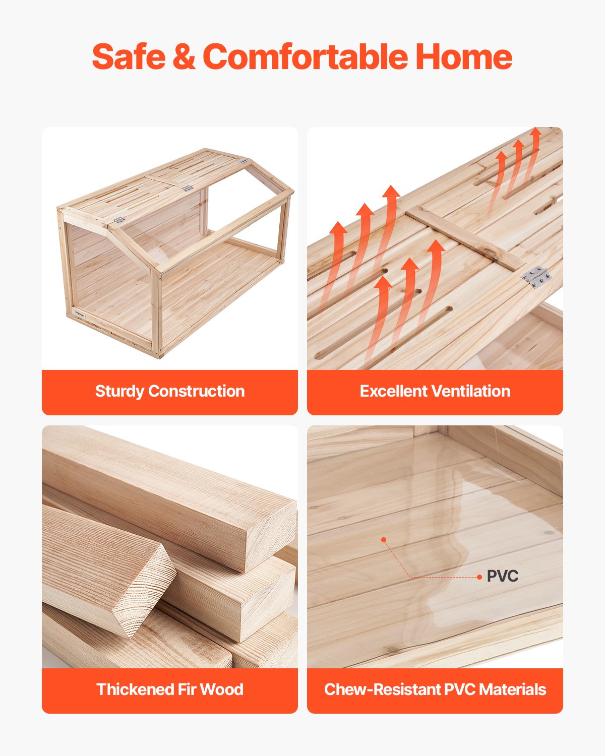 VEVOR Jaula de Madera para Hámster 102x51x51 cm con Visión de 270° Jaula Ventilada para Animales Pequeños con Parte Superior Jaula Casa Portátil para Ratones, Ratas, Roedores, Conejillos de Indias