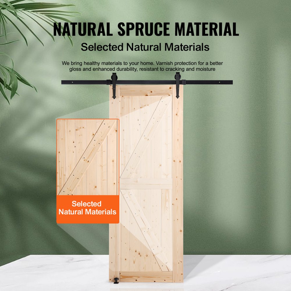 VEVOR Kit de Herrajes y Puerta Corrediza de Madera 762x2133,6mm Silenciosa y Suave Kit de Puerta Corrediza con Guía de Piso Manija de Puerta Losa con Paneles de Madera de Abeto Fácil de Instalar