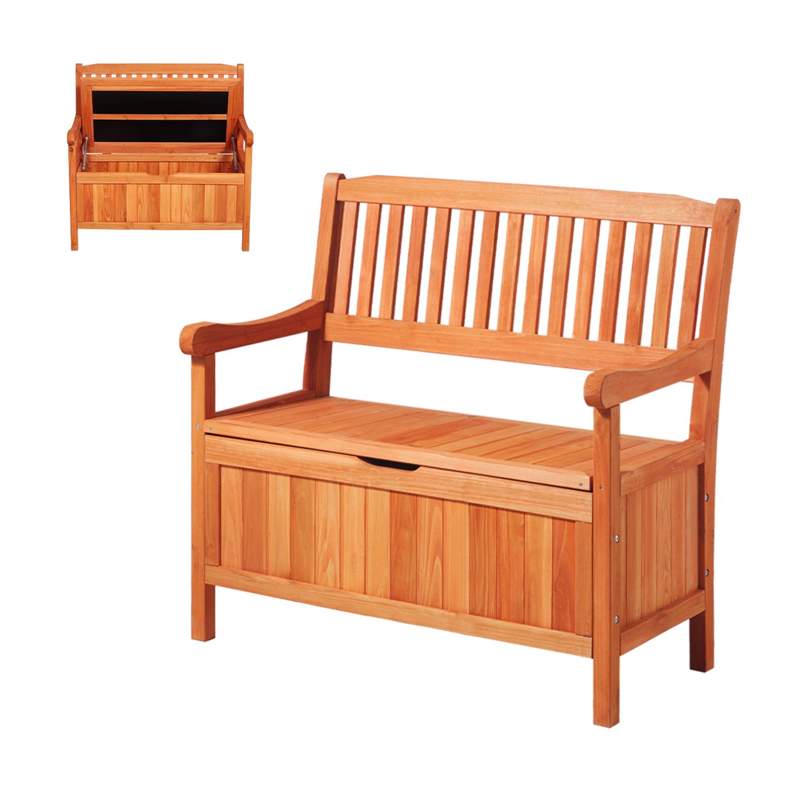 VEVOR Banco de Almacenamiento de Madera 106,5 x 58,5 x 90,1 cm para 2 Personas con Asa Lateral Baúl de Terraza Soporta hasta 319,8 kg Asiento Exterior Resistente para Porche, Patio, Jardín, Balcón
