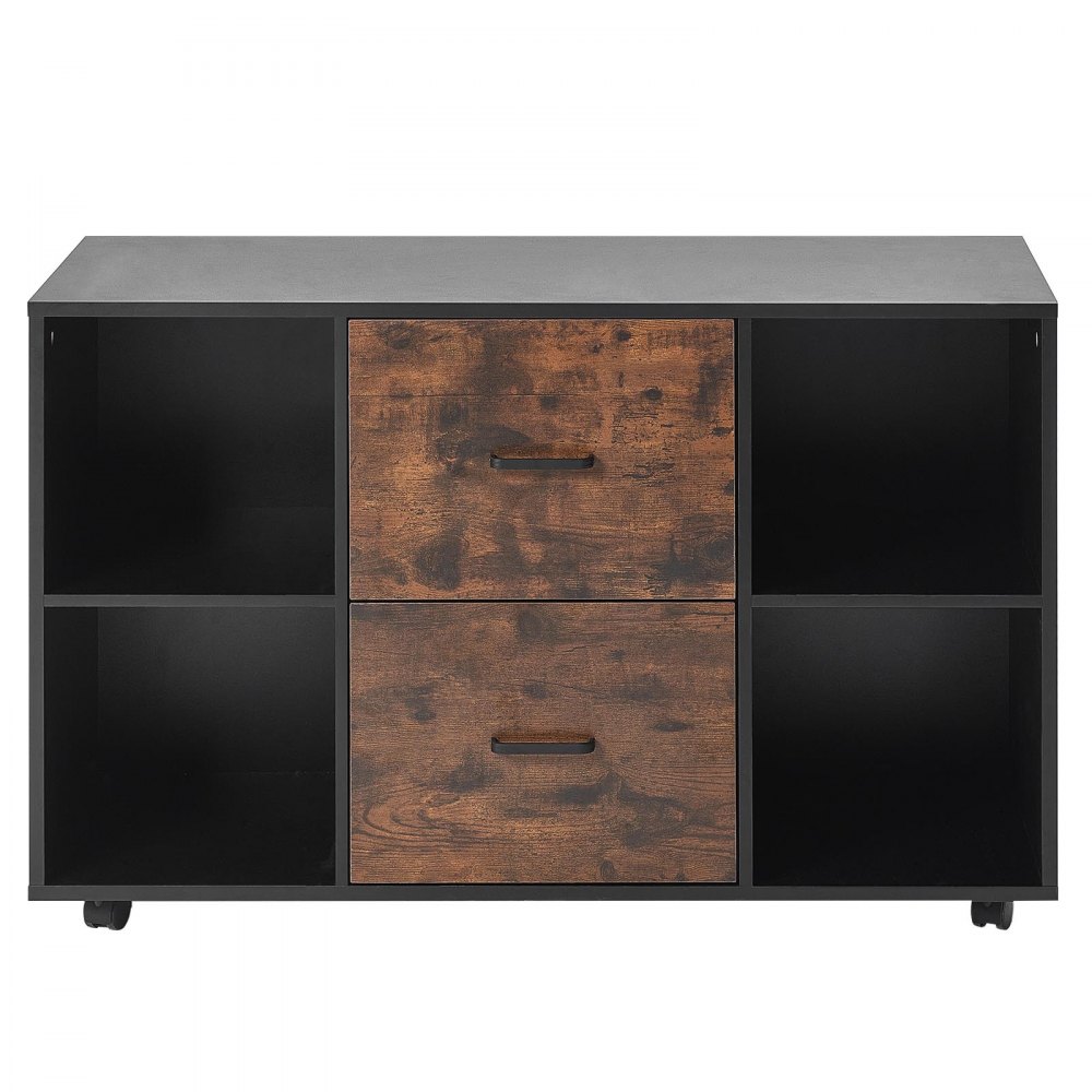 VEVOR Gabinete de Archivos de 2 Cajones Archivador Móvil de Madera con 4 Estantes Abiertos 100 x 40 x 66 cm Almacenamiento de Archivos Documentos con Ruedas para Casa, Oficina, Escuela, Negro