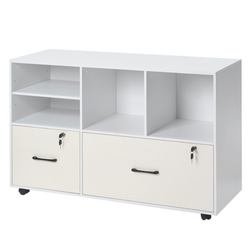 VEVOR Gabinete de Archivos de 2 Cajones Archivador Móvil de Madera con Estantes Abiertos 108 x 40 x 73,2 cm Almacenamiento de Archivos Documentos con Ruedas para Casa, Oficina, Escuela, Blanco