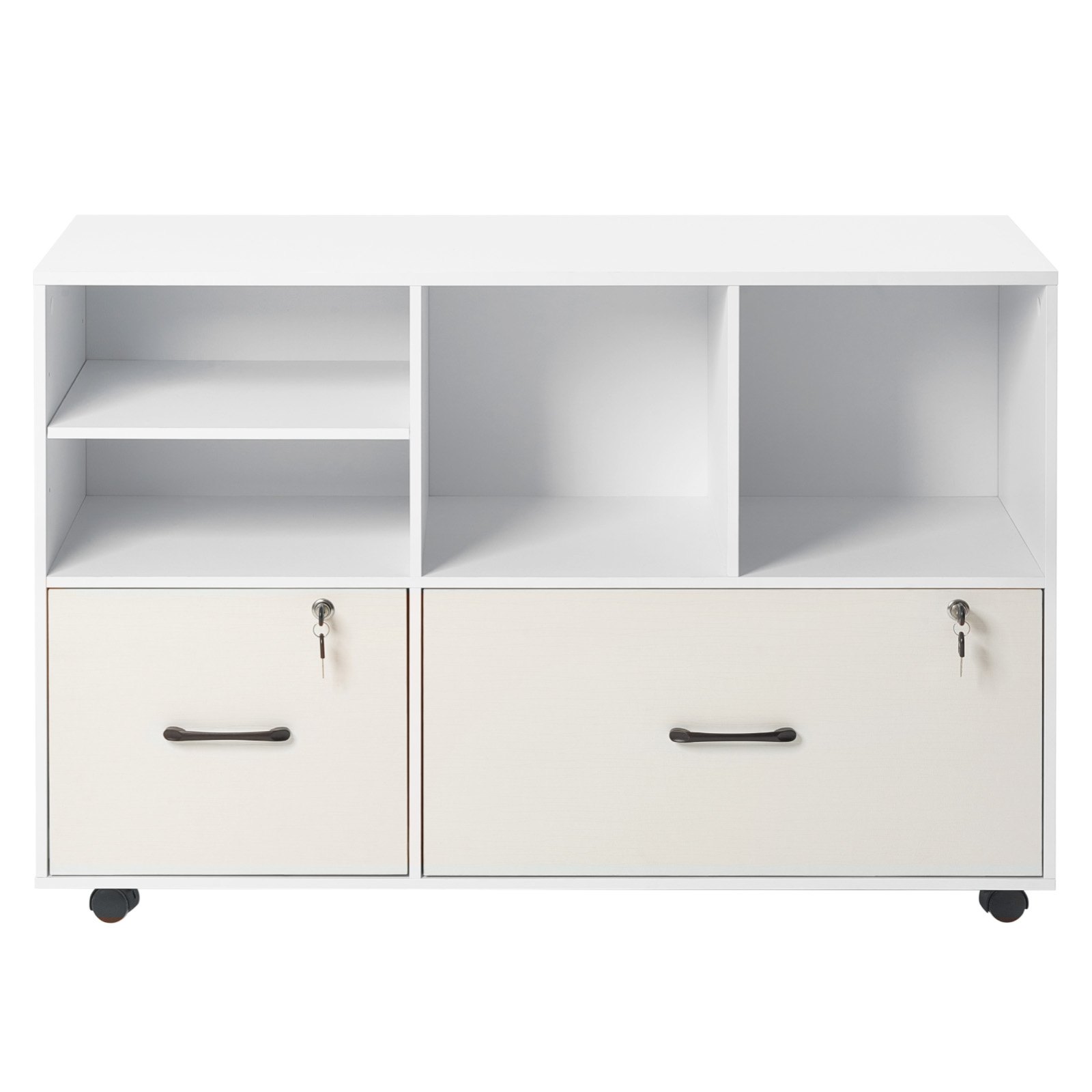 VEVOR Gabinete de Archivos de 2 Cajones Archivador Móvil de Madera con Estantes Abiertos 108 x 40 x 73,2 cm Almacenamiento de Archivos Documentos con Ruedas para Casa, Oficina, Escuela, Blanco