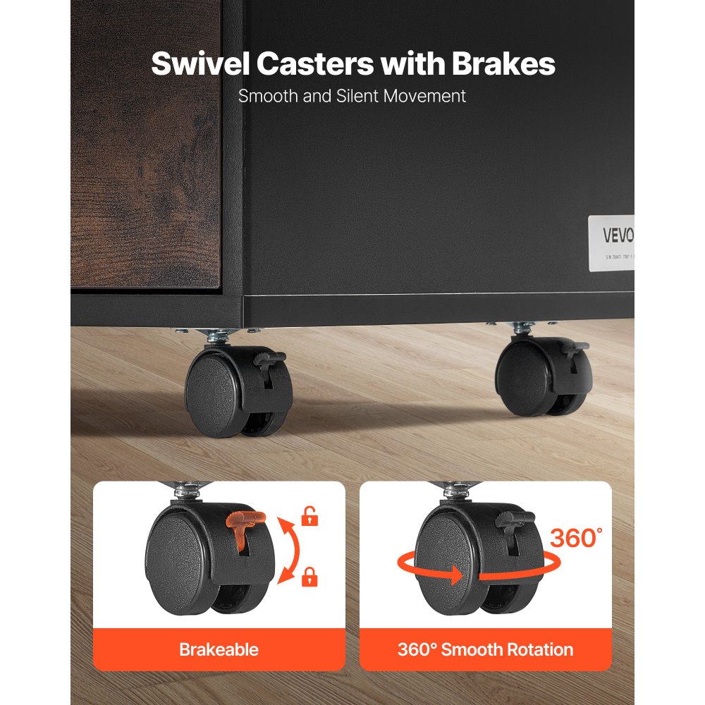 VEVOR Gabinete de Archivos de Cajón 93 x 40 x 63,5 cm Archivador Móvil de Madera con Estantes Abiertos Almacenamiento para Archivos y Documentos con Ruedas para Casa, Oficina, Escuela, Marrón