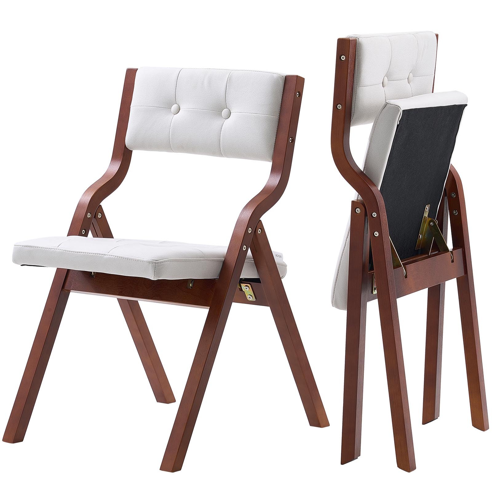 VEVOR Wooden Folding Chairs with Cushion, Set of 2, Portable Foldable Cushion Chair with Wooden Frame, Modern Padded Dining Chair for Kitchen, Office, Wedding, Party, Dining Room, Easy Assembly, White